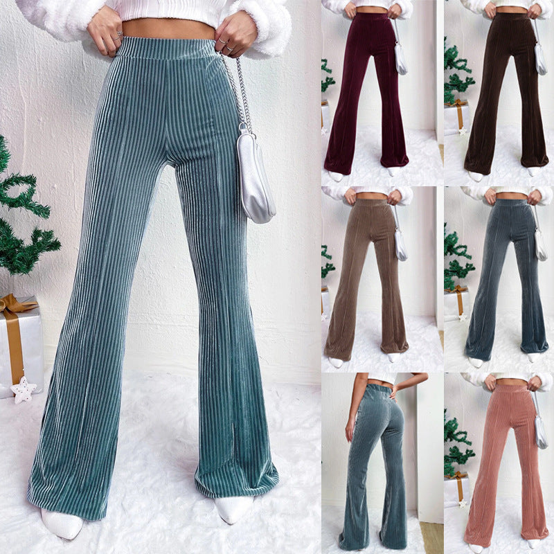 Pantalon large taille haute en velours côtelé