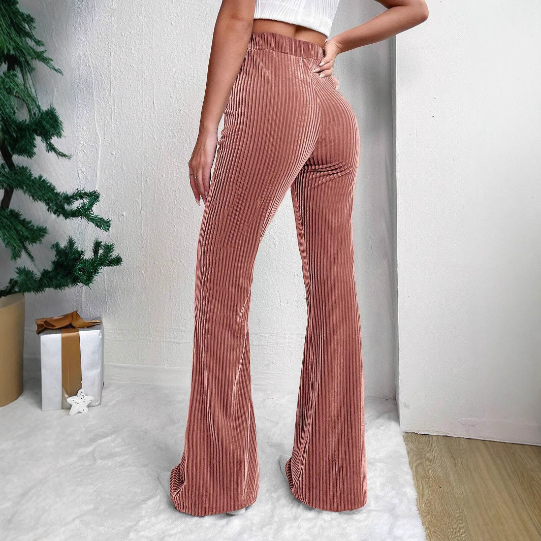 Pantalon large taille haute en velours côtelé