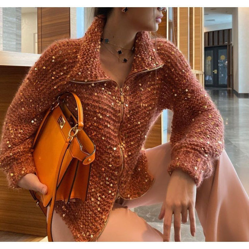 Manteau en maille à sequins, style western chic