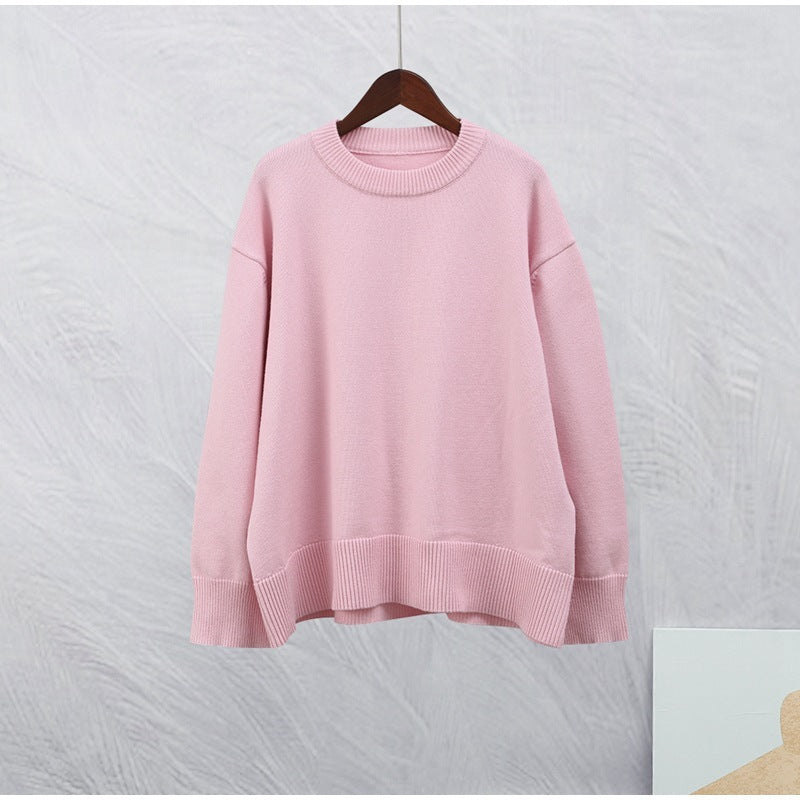 Pull femme en rose tendre, col rond élégant