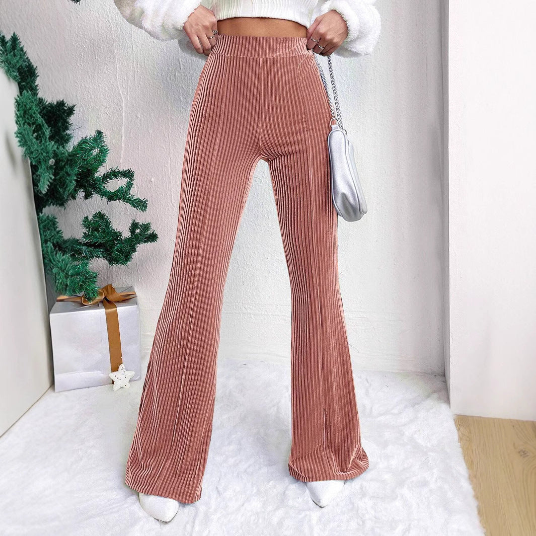 Pantalon large taille haute en velours côtelé