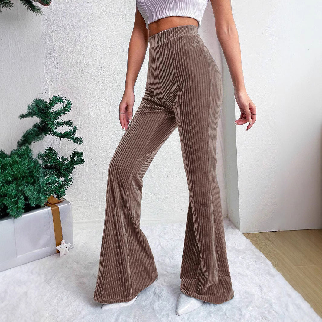 Pantalon large taille haute en velours côtelé